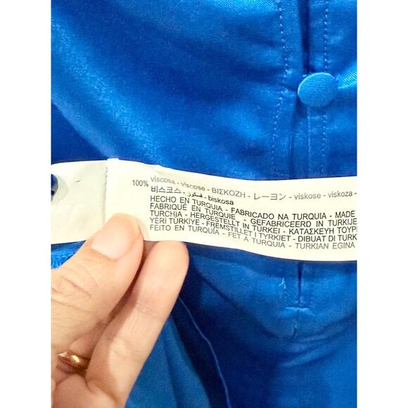 NWT Zara Satin Halterneck Open Back A-Line Mini Dress Royal Blue Women's Size S - Picture 6 of 7